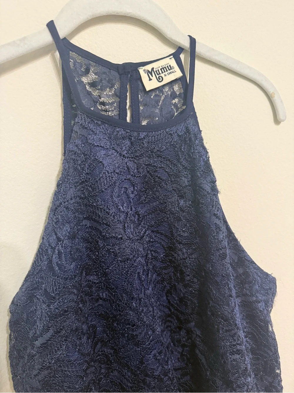 Show Me Your MuMu Navy Crochet Halter Tank